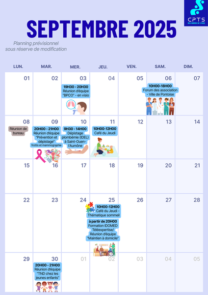 Planning des actions mensuelles : septembre 2025 - CPTS des Bords de l’Oise