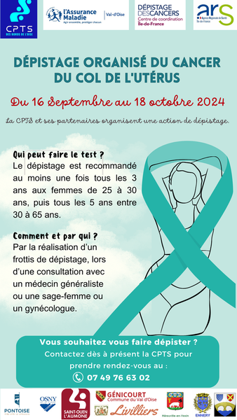 📢 Campagne de Dépistage du Cancer du Col de l'Utérus du 16 septembre au 18 octobre 2024 !