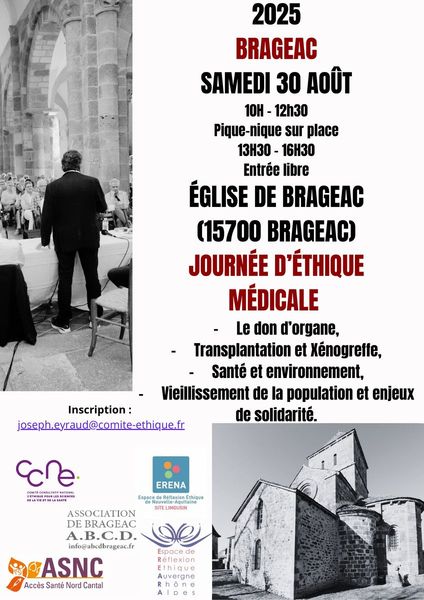 JOURNÉE D’ÉTHIQUE MÉDICALE DE BRAGEAC : SAMEDI 30 AOUT 2025 - en présence du Pr DELFRAISSY