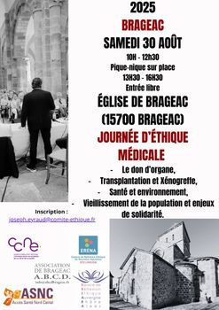 JOURNÉE D’ÉTHIQUE MÉDICALE DE BRAGEAC : SAMEDI 30 AOUT 2025 - en présence du Pr DELFRAISSY