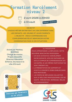 2 avril 2026 : Soirée de formation Harcèlement entre enfants