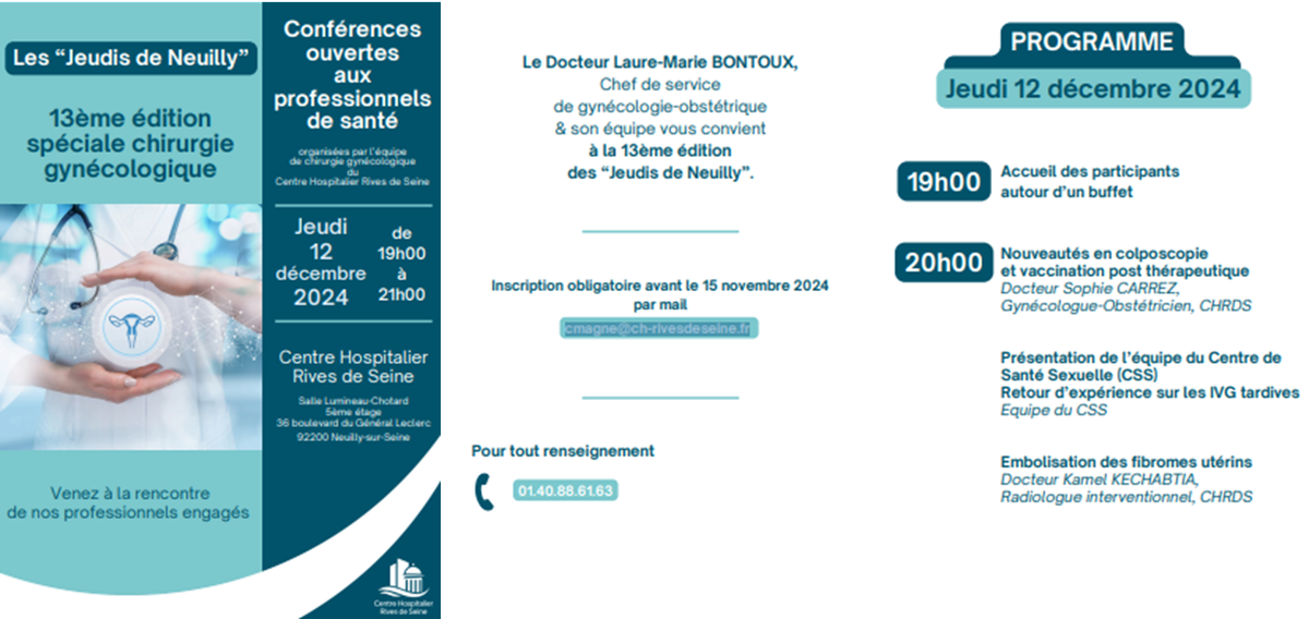 19h-21h | Les jeudis de Neuilly, Centre Hospitalier Rives de Seine: 13ème édition spéciale chirurgie gynécologique