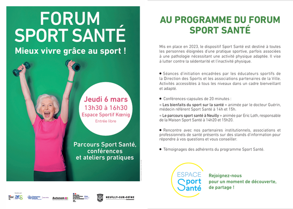 13h30 - 16h30 | Forum Sport Santé, pour faire connaître l'offre Sport-Santé de Neuilly à vos patients