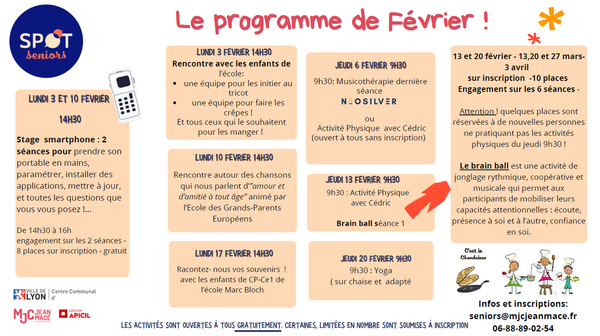 Programme du spot séniors de Lyon 7 - Février 2025