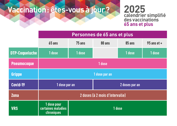 Calendrier des vaccinations pour les personnes de 65 ans et +