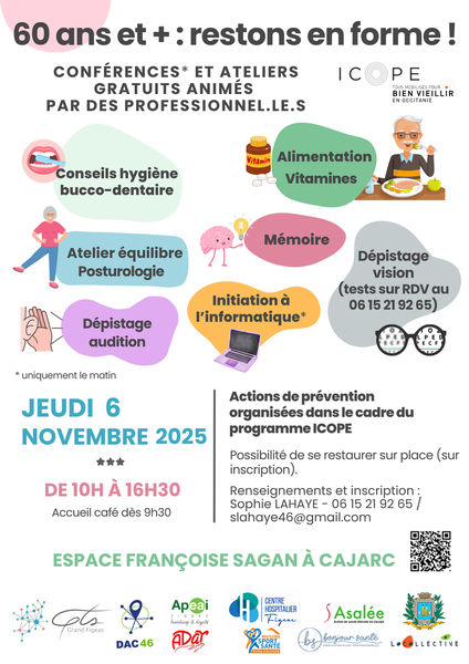 "60 ans et + : restons en forme !" : des conférences et ateliers le jeudi 6 novembre à Cajarc