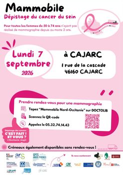Le 7 septembre 2026 à Cajarc, mesdames, faites le point sur votre santé grâce à une journée de prévention qui vous est dédiée !
